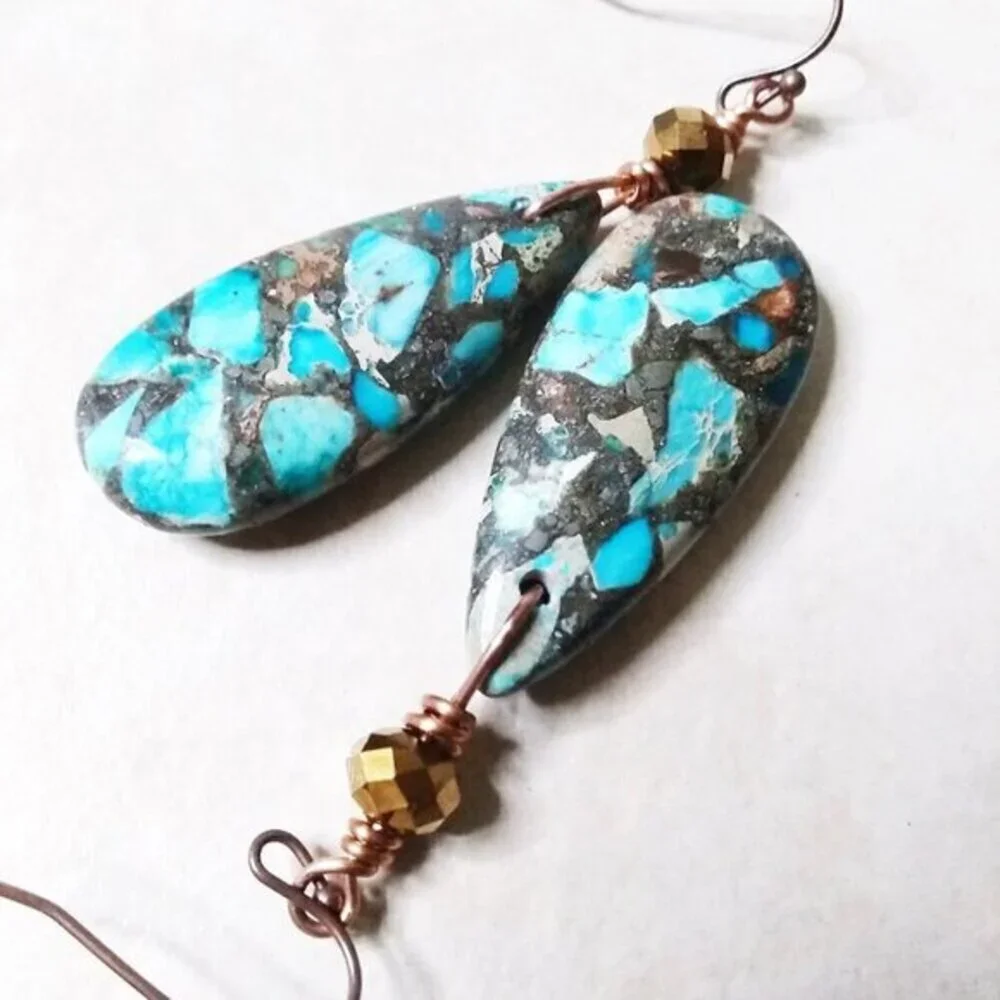 Sea Sediment Jasper! X-Large Teardrop Earrings - SouthWestern + Costal Cowgirl - Picture 2 of 8